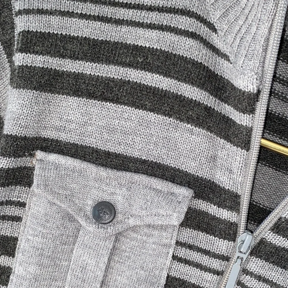 Boys Striped Zip-Up Sweater - Gray